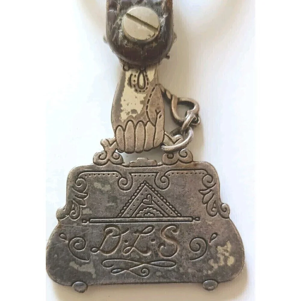 Brighton Hand Holding Purse w/ Heart Key Leather Keychain Fob Taiwan Vintage
